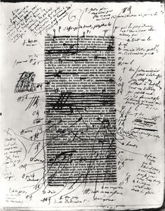Página de um dos trabalhos de Balzac com correções manuscritas